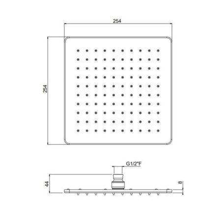 Верхний душ, Carimali, OttoMillimetri, инспектируемый, тип установки-настенный, потолочный, размер душевого диска, мм-250*250, форма-квадратная, держатель-необходимо заказать, цвет-хром