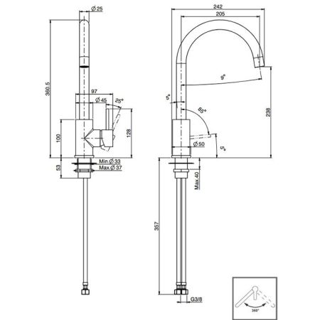 Fima Carlo Frattini Kitchen Смеситель для кухни, на 1 отв., цвет: нержавеющая сталь, артикул F7057/BINOX