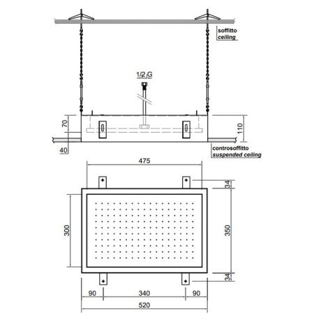 ANTONIO LUPI METEO Верхний душ 520x350x110 мм., встраиваемый в потолок, рама белая, лейка белая