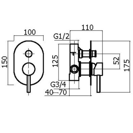 Plumberia Selection IXO Внешняя часть встраиваемого смесителя на 2 вых., накладка овал 100х150мм, черн.матов., артикул XO1001NO