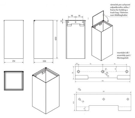 HOTEL Квадратная мусорная корзина, 75л блеск, артикул 101915131