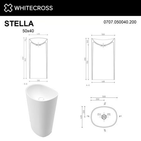 Умывальник WHITECROSS Stella 50x40 (белый мат) иск. камень