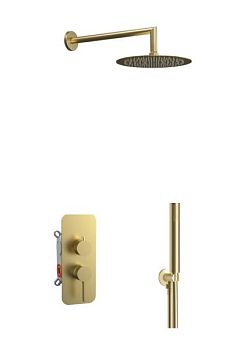 AQG Urban Flow, душевой комплект ER236 на 2 потребителя, с настенным кронштейном, цвет матовое золото (PVD)