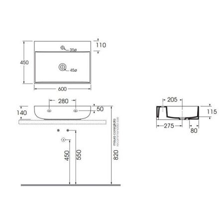 AZZURRA LEUCA Раковина накладная 60х45х14 см, без отв. под смеситель, цвет белый