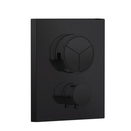 Смеситель для душа, Almar, Core, тип открывания воды-нажимной (кнопки), тип регулирования воды-термостатический картридж, монтаж-настенный встраиваемый, отверстия для монтажа-1, внутренняя часть-необходимо заказать, для 3-х потребителей, цвет-черный матов, артикул E176683.MB