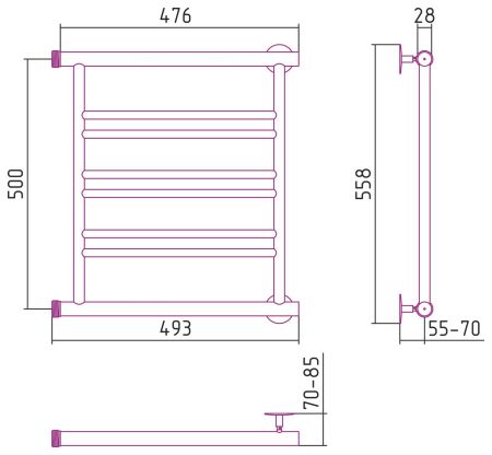 Полотенцесушитель СТИЛЬЕ "Минор 0601" 500х500 (2+2+2) П (Без покрытия), артикул 00601-5050