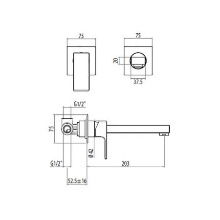 GATTONI Kubik Смеситель для раковины встраиваемый, с внутренней частью, излив 203мм цвет белый матовый, артикул 2537/25BO