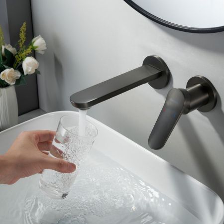 Смеситель для раковины встраиваемый Shevanik S4341T, оружейная сталь