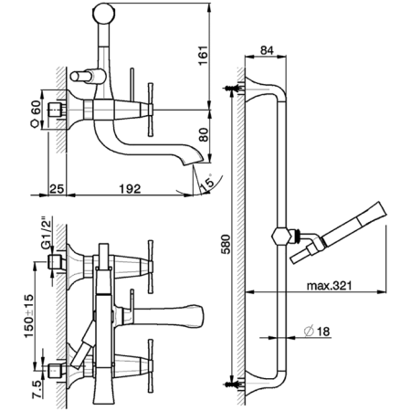 CISAL Cherie Смеситель для ванны двухвентильный, с душевым комплектом, цвет хром/черный