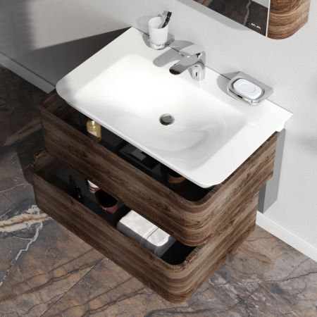 M30FHX0802NF Sensation, База под раковину, подвесная, 80 см, ящики, орех, текстурированная, шт, артикул M30FHX0802NF