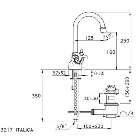 Stella Italica Смеситель для раковины на 1 отверстие 3217 с донным клапаном, цвет: хром, артикул IT 00004 CR00