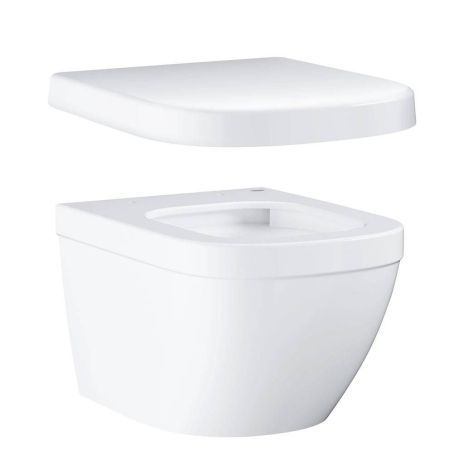 Унитаз подвесной безободковый, компактный GROHE Euro Ceramic с сиденьем с микролифтом (NW0028)