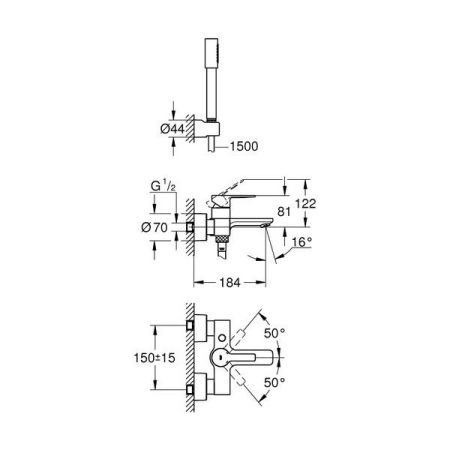 Смеситель для ванны GROHE Lineare New с душевым гарнитуром, хром (33850001), артикул 33850001