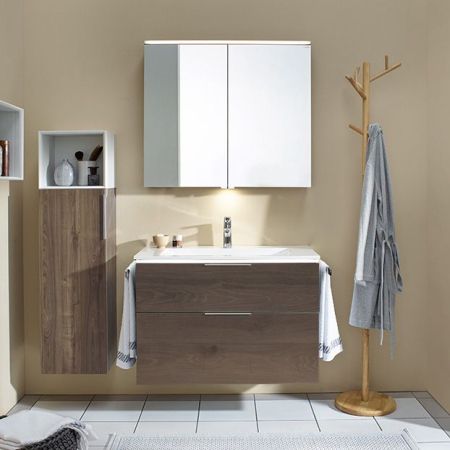 BURGBAD Eqio База подвесная с керамическим умывальником 930х490х645 мм. 2 ящика с ручкой желоб., c 1 отв под смес.   цвет трюфельный декор F2012