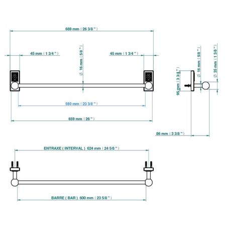 THG METROPOLIS CRISTAL CLAIR A MANETTES Полотенцедержатель 600 мм., цвет хром
