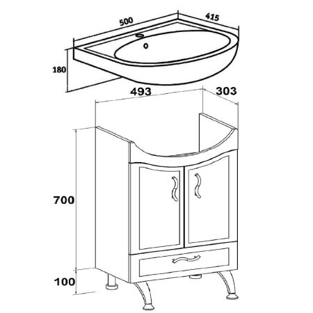Тумба Runo Севилья 50 под умывальник 00000000152 (Уют 50) (00000000792), артикул 00000000792