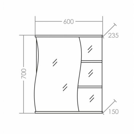 Зеркальный шкаф СаНта Волна 60 с подсветкой, левый 101015, артикул 101015