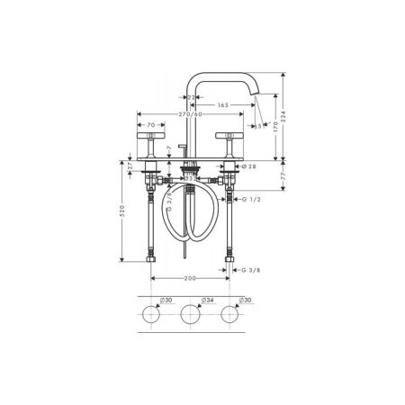 AX Citterio E 3 отвер. смес для раков , цвет сталь, артикул 36116800