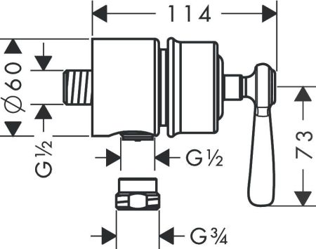 AX Montreux Вывод воды для ручного душа с клапаном и вентилем, ½’, цвет: хром, артикул 16883000