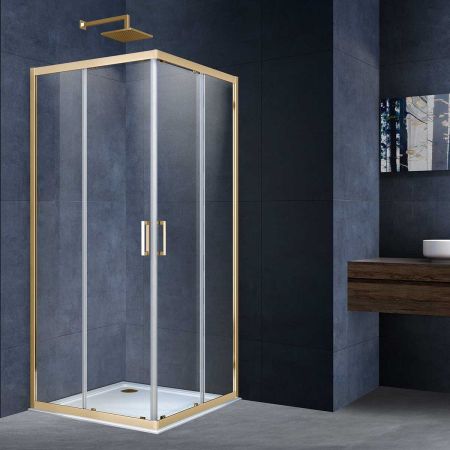 Душевой уголок Alpha VSS-3AL100CLG, 1000*1000, брашированное золото, стекло прозрачное, артикул VSS-3AL100CLG