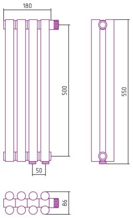 Отопительный радиатор ЭСТЕТ-11 н/ж EU50 500х180 / 4 сек (Состаренная БРОНЗА), артикул 05-0312-5004