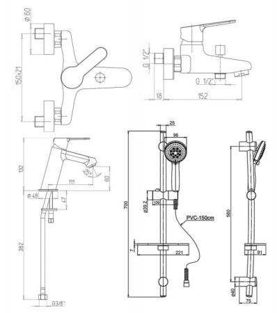 Комплект смесителей Paini Unika 59CRKIT3 Хром, артикул 59CRKIT3