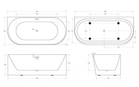 Ванна акриловая пристенная BelBagno ВВ412-MATT, артикул BB412-1700-800