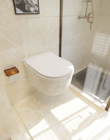 AQM2006 Унитаз подвесной с сиденьем SoftClose, технология смыва Rimless, скрытый крепеж. 520х360х410, артикул AQM2006