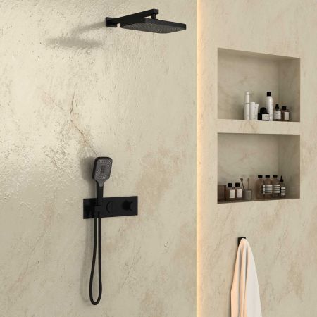 Душевой комплект VSFW-422T1MB встраиваемый, термостатический, 2 режима, черный, артикул VSFW-422T1MB