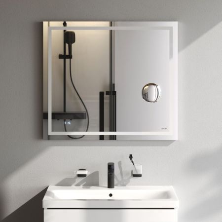 M91AMOX0803WG Универсальное зеркало с контурной Led-подсветкой, часами и косметическим зеркалом, 80