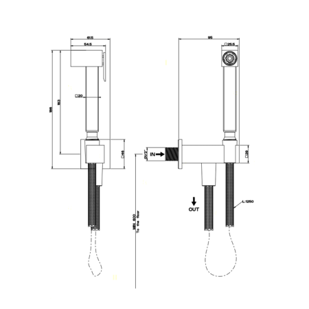 GESSI RETTANGOLO Гигиенический душ с держателем, подводом воды и шлангом, цвет хром