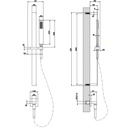 Gessi Rettangolo Душевая стойка с ручным душем и выводом воды из стены, цвет: хром