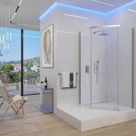 Душевой угол Veconi Rovigo RV-36, 900x900x1950, хром, стекло прозрачное, артикул RV36-90-01-C5