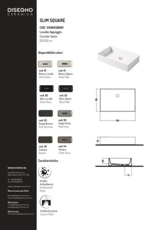 Disegno ceramica Slim, накладная прямоугольная раковина 60х38хh12 см, цвет beaver, артикул SS06038055