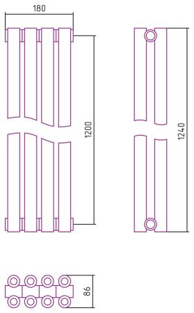 Отопительный радиатор ЭСТЕТ-00 н/ж 1200х180 / 4 сек (БЕЛЫЙ), артикул 12-0332-1204