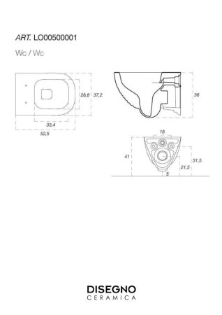 Disegno ceramica Loom, подвесной безобод. унитаз, c крепежом, 52,5x37 см, цвет белый матовый, артикул LO005RIM51