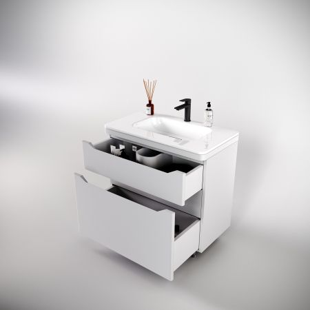 Тумба напольная "Марелла 80" (2 ящ.) Люкс антискрейтч белый матовый, PLUS