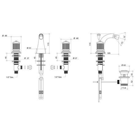 Bongio Impero Смеситель для биде на 3 отв., цвет хром/Blue and Red Swarovski