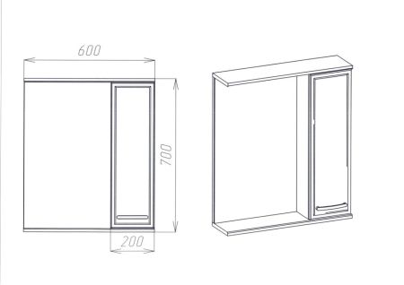 Зеркальный Шкаф VIANT  "Милан" 60 правый без света 160х600х700 (VMIL60-ZSHR), артикул VMIL60-ZSHR