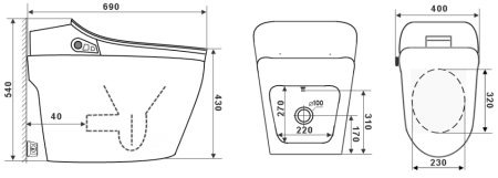 Электронный приставной унитаз-биде  TIMO TE-721, белый, артикул TE-721