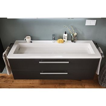 Puris Star Line, раковина из минерального литья усиленная с квадратной чашей на 1 смеситель 1400 мм, цвет белый