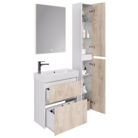 Тумба с раковиной подвесная Dreja Slim 65 см, белый/дуб кантри, артикул 99-0501-com