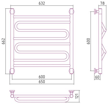 Полотенцесушитель водяной "ЭЛЕГИЯ+" 600х600 (Матовый черный), артикул 31-0205-6060
