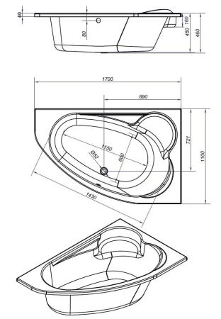 Ванна Cersanit  асимметричная KALIOPE 170x110 правая (63444), артикул 63444
