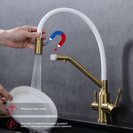 Смеситель для кухни с подключением фильтра Raglo R81.62.03, золотой сатин, артикул R81.62.03