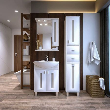 Комплект мебели для ванной Бриклаер БАЛИ 60R, светлая лиственница/белый, артикул БАЛИ 60R