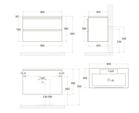 BIANCHI База под раковину подвесная с двумя выкатными ящиками, Капучино матовый AM-Bianchi-900-2C-SO-CM, артикул AM-Bianchi-900-2C-SO-CM