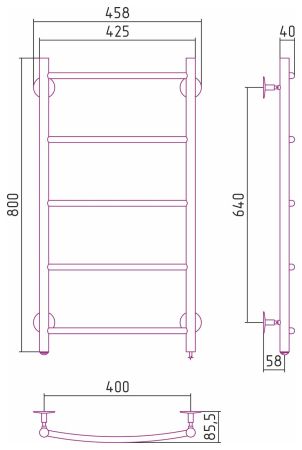 Электрический полотенцесушитель СТИЛЬЕ "Формат 40 П" 800х400 (5) Г16 (Без покрытия)