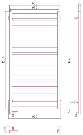 Полотенцесушитель электрический "ЦЕНТУРИОН 2.0" 1200х600 / МЭМ левый (Матовый ЧЁРНЫЙ), артикул 31-5602-1260