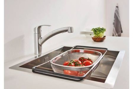 Смеситель для кухни GROHE Eurosmart с выдвижным изливом, низкий излив, суперсталь (30305DC0), артикул 30305DC0